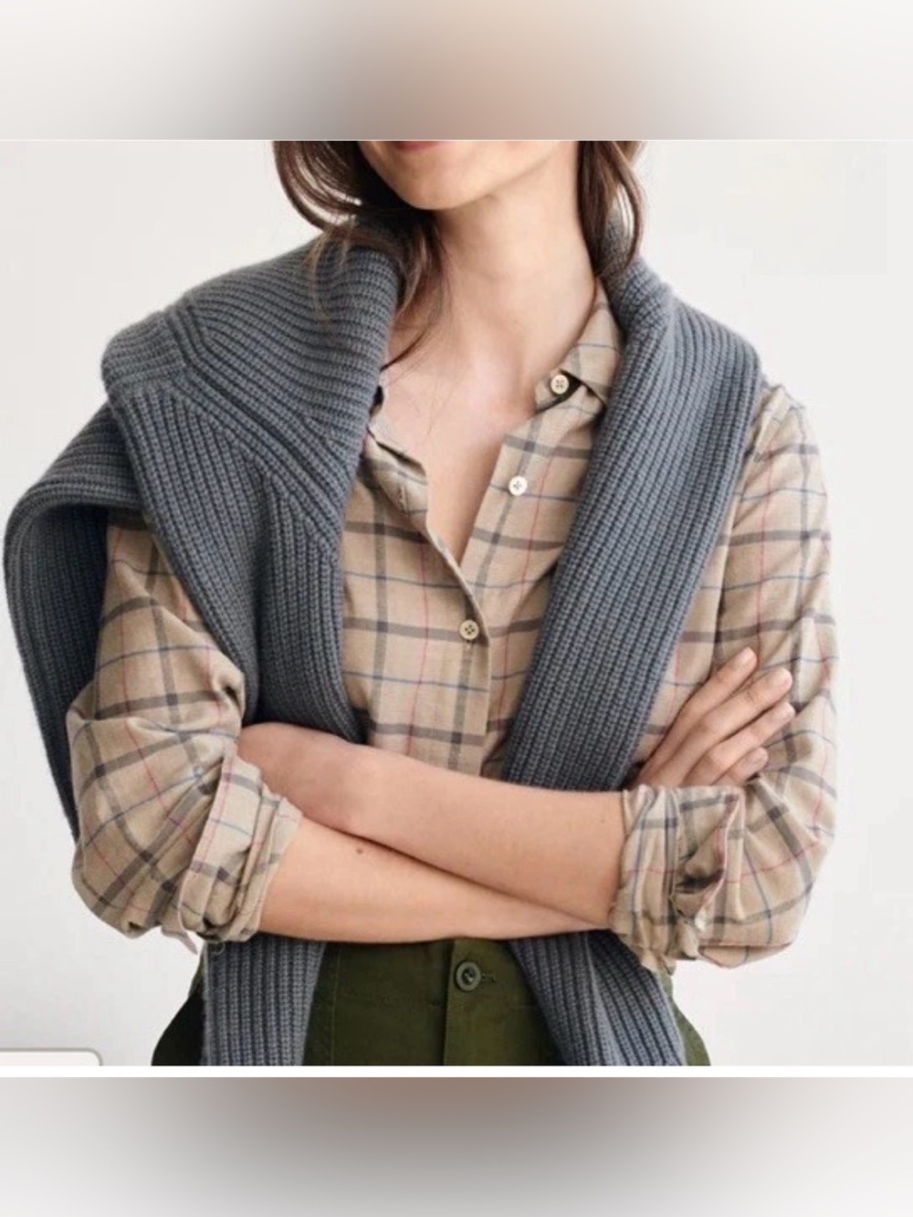 Jenni Kayne Lightweight Beige Plaid Buttoned Down Flannel Shirt Size M